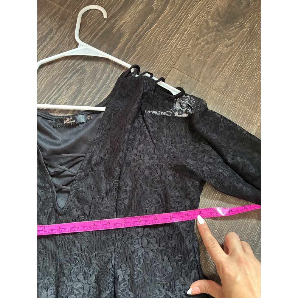 BKE Boutique Black Floral Lace Cold Shoulder Mini Dress Goth XL - Picture 5 of 6